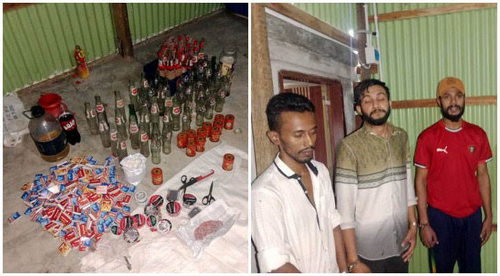 ফরিদপুরে বিপুল পরিমাণ বোমা-ককটেল ও বিস্ফোরক জব্দ, আটক ৩