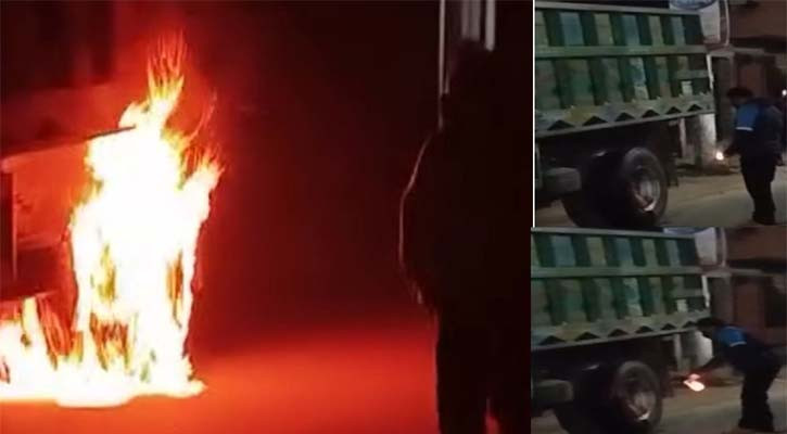 ‘জয় বাংলা’  স্লোগান দিয়ে কুষ্টিয়ায় ট্রাকে আগুন