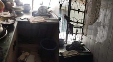 ভূমিকম্পে বেশ কয়েকটি বাড়ির রান্নাঘরের টাইলস ভেঙে পড়েছে