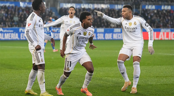 এমবাপ্পে-রদ্রিগোর গোলে চাপের মুখে স্বস্তির জয় রিয়ালের