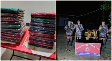 পঞ্চগড়ে সীমান্ত এলাকা থেকে প্রায় ২ লাখ টাকার ভারতীয় শাড়ি ও গরু জব্দ