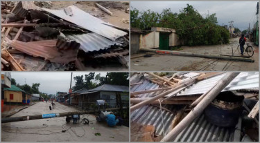 গাইবান্ধায় ঝড়ে বিধ্বস্ত বাড়িঘর-বিদ্যুতের খুঁটি, অন্ধকারে ৮০ হাজার গ্রাহক
