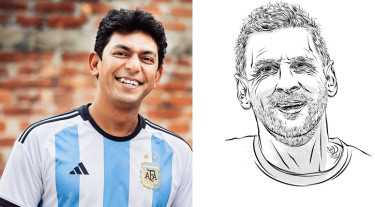 মেসির ছবি আঁকলেন চঞ্চল চৌধুরী